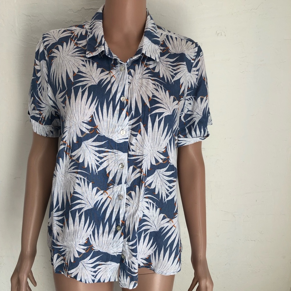 Rachel Zoe Los-Angeles 100% Linen Hawaiian Shirt Women’s Size M Short Sleeves